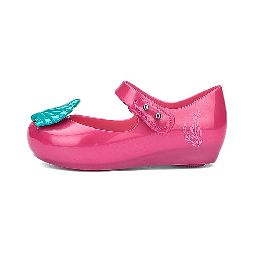 mini melissa Ultragirl x Disney for Toddlers/Babies - Little Mermaid Mary Jane Flats for Babies, Jelly Shoes, Ariel & Starfish Applique, Closed-Toe Flats, Adjustable Strap, Pink/Blue, 12