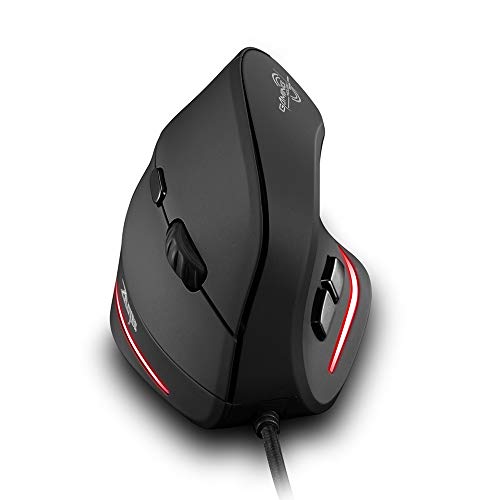 zelotes Wired Mouse for Computer,3200DPI,6 Buttons LED USB Optical Ergonomic Mouse,Vertical Mouse,Corded Mouse for Laptop,PC,Mac,Black