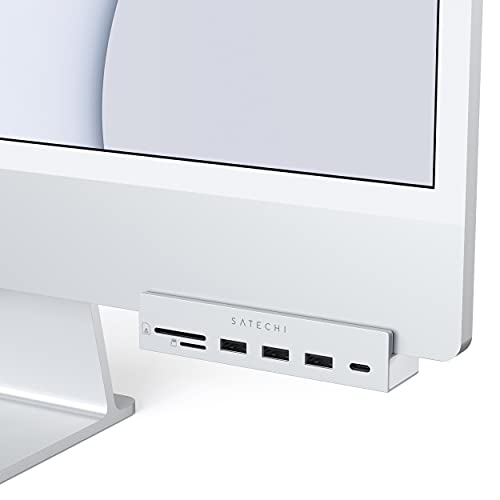 Satechi USB C Hub - iMac USB Adapter - USB-C Data Port, USB-A 3.0 Data, Micro/SD Card Reader – USB C Clamp Hub For Apple Studio Display & iMac 24-inch. Does Not Fit 2020 iMac & Earlier Models (Silver)
