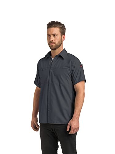 Red Kap Men's Short Sleeve Performance Plus Shop Shirt with OilBlok Technology, Charcoal with Black Mesh, Large