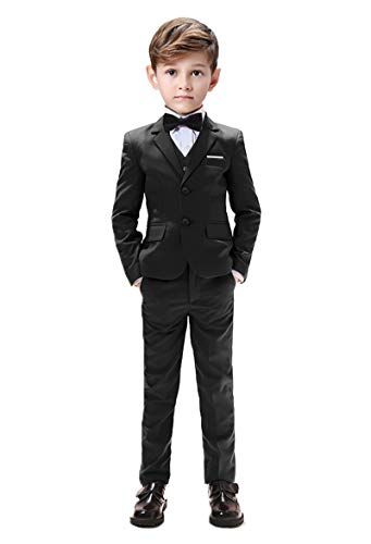 Kids Suits for Boys Tuxedo 5 Pieces Blazer Vest Pants Shirt Slim Fit Suits for Boys Size 3 Black