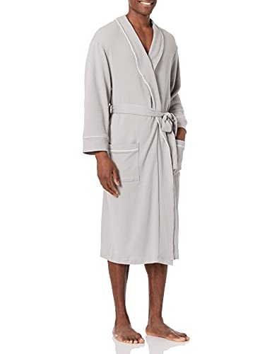 Amazon Essentials Men's Lightweight Waffle Robe (Available in Big & Tall), Light Grey, Medium-Large
