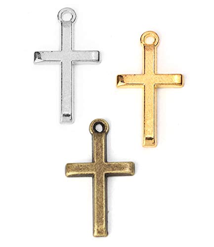 JGFinds Cross Crucifix Charm Pendants - 150 Pack (50 of each), 1 Inch x 1/2 Inch, Antiqued Silver/Bronze/Gold Tone, DIY Jewelry Making Supplies