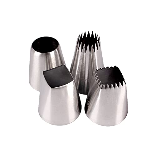 Suuker extra large piping tips set, stainless steel round piping tips, star square wide piping tip jumbo piping tips,eclair churro meringue for cake cupcake cookie decorating, 4 pcs（F02 F06 9FT R22L）