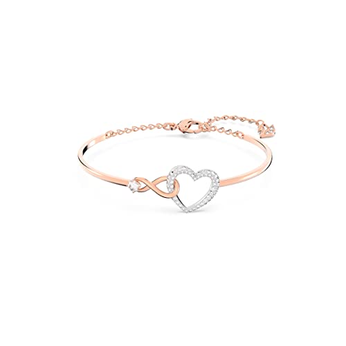 Swarovski Infinity Heart Women's Bangle Bracelet with a Rose-Gold Tone Plated Bangle, Clear Swarovski Crystals and Lobster Clasp