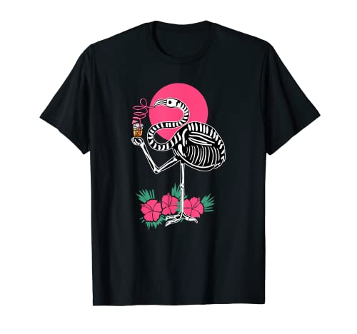 Thirsty Skeleton Flamingo Animal Tropical Bird Halloween T-Shirt
