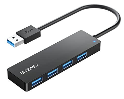 BYEASY USB Hub, 4 Port USB 3.0 Hub, Ultra Slim Portable Data Hub Applicable for iMac Pro, MacBook Air, Mac Mini/Pro, Surface Pro, Notebook PC, Laptop, USB Flash Drives, and Mobile HDD (Leather Black)