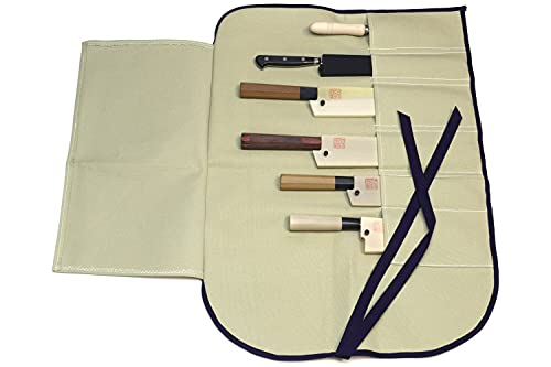 Yoshihiro Cotton Knife Pouch/bag Japanese Sushi Chef Knife Accessories (6 slots, Green-Gray)