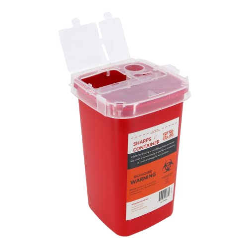 Ever Ready First Aid Sharps Container with Split Lid Design and Locking Mechanism for Sharp Waste Disposal, 1 Quart