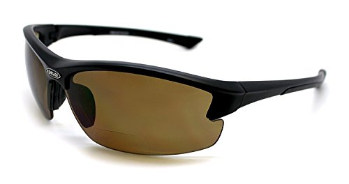 Renegade Patented Bifocal Polarized Reader Half Rim Men's Fishing Sunglasses 100% UV Protection with Microfiber Bag (Matt Black Frame, Brown Lens - 613649, Bifocal +2.00)