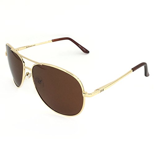 J+S Premium Military Style Classic Aviator Sunglasses, Polarized, 100% UV protection for Men Women (Large Frame - Gold frame/Brown Lens)