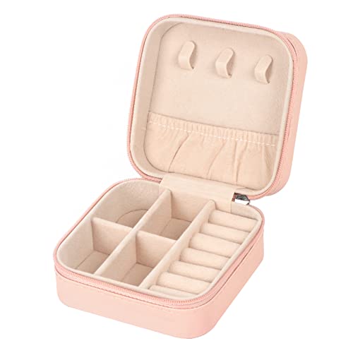 MFXIP Travel Jewelry Case Small Jewelry Box Jewelry Organizer Storage Case Portable PU Leather Mini Jewelry Travel Case for Girls Womens Earring, Necklace, Rings,Bracelets (Pink)
