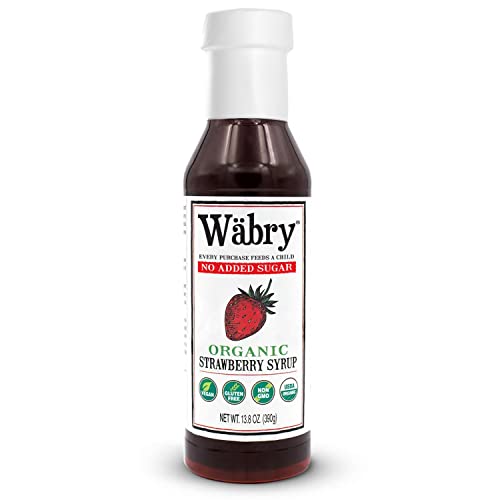 Wäbry Organic Strawberry Syrup No Added Sugar – 13.8oz (390g), Sweetened with Stevia & Erythritol, Natural Fruit Syrups for Drinks, Pancakes, Shaved Ice, Ice cream, Non-GMO, Dye-Free Snow Cone Syrup