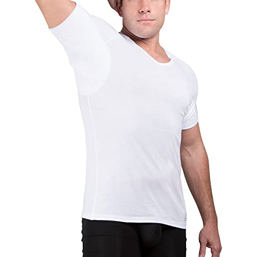 Sweatproof Undershirt Mens Cotton V Neck w Sweat Pads, Silver Treated to Fight Embarrassing Body Odor, Yellow Armpit Stains, Aluminum Free Alternative to Antiperspirant, Regular Fit (XXX-Large, White)