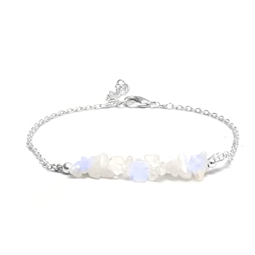 Gempires Natural Moonstone Bar Bracelet, New Beginning Gemstone, June Birthstone Jewelry, Perfect Gift, Adjustable 7 to 8-inch Chain (Moonstone)