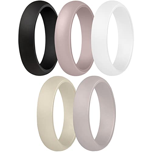 ThunderFit Silicone Wedding Bands for Women - 5.5mm Wide - 2mm Thick (AW-Pink Sand, AW-Black, AW-White, AW-Fog, AW-Stone - Size 7.5-8 (18.2mm))