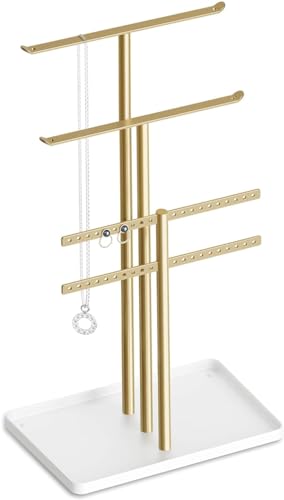 pickpiff Jewelry Stand Holder Organizer: 14.5' Sturdy Jewelry Hanger for Necklace, Earring, Bracelet, Gold and White