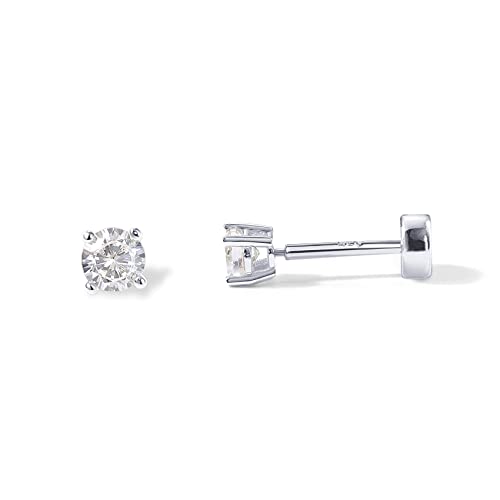 PAVOI 14K Gold Plated Round Cubic Zirconia Flat Back Studs (3 Millimeters, White Gold)