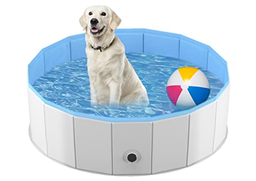 Niubya Foldable Dog Pool, Collapsible Hard Plastic Dog Swimming Pool, Portable Bath Tub for Pets Dogs and Cats, Pet Wading Pool for Indoor and Outdoor, 32 x 8 Inches