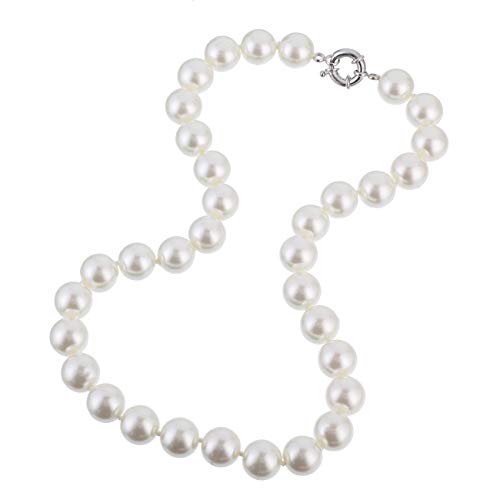 KEZEF Faux Pearl Necklace Cream White Simulated Pearls Necklace for Women 18' - Pearl Necklace for Men - Pearl Size: 14mm Pearls