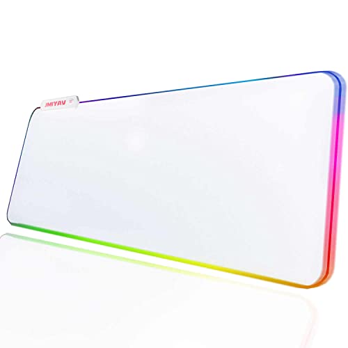 JMIYAV White Gaming Mouse Pad RGB Mousepad Non-Slip Rubber Base Extra Large Cool XL XXL Computer Desk Pad Gaming Accessories LED Light Up Extended Big Mouse Pad for Gamer (31.5x12In) Upgrade