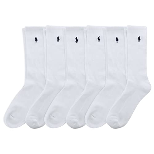 POLO RALPH LAUREN Men's Classic Sport Solid Socks 6 Pair Pack - Cushioned Cotton Comfort, White, 6-12.5