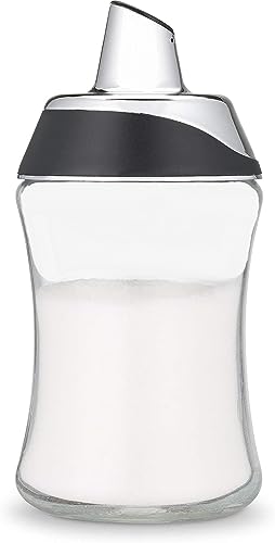 J&M DESIGN Sugar Dispenser with Pour Spout Lid Sugar Container Shaker Coffee Bar Accessories Organizer Essentials Powdered Creamer Baking Supplies 7.5oz Glass Jar Pourer Sugar Bowl Salt Dish Holder
