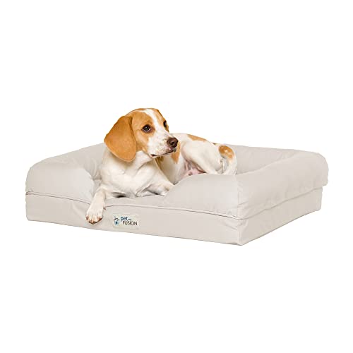 PetFusion Ultimate Dog Bed, Orthopedic Memory Foam, Multiple Sizes/Colors, Medium Firmness Pillow, Waterproof Liner, YKK Zippers, Breathable 35% Cotton Cover,1yr. Warranty, Small (25x20'), Sandstone