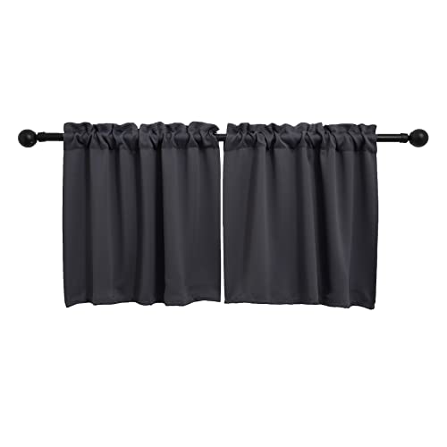 Pickluc Rod Pocket Tier Curtain - Half Blackout Curtain for Kitchen, Bathroom, Cabinet, Basement, 30 Inches Wide and 24 Inches Long, Dark Grey, 2 Panels