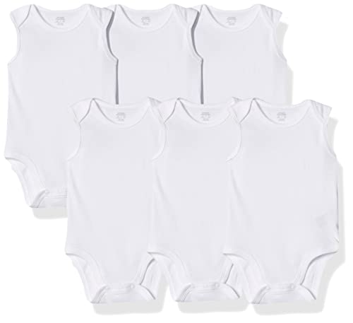 Amazon Essentials Unisex Babies' Sleeveless Bodysuits, Pack of 6, White, 3 Months