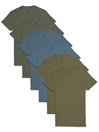 Fruit of the Loom mens Short Sleeve Pocket T-shirt Underwear, 6 Pack - Assorted Earth Tones, Large US