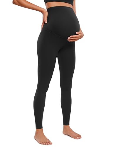 CRZ YOGA Womens Butterluxe Maternity Leggings Over The Belly 28' - Workout Activewear Yoga Pregnancy Pants Buttery Soft Black Small