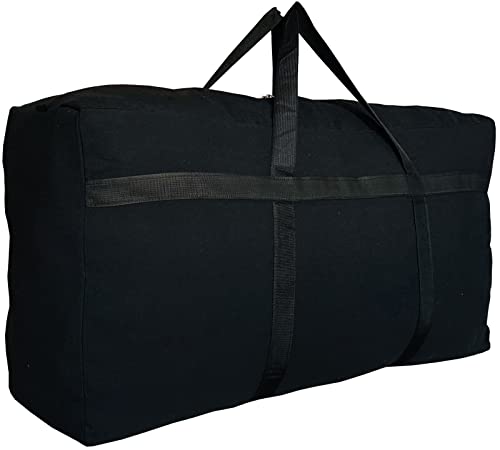 DoYiKe Extra Large Canvas Storage Duffle Bag with Zippers and Handles, Black Big Foldable Duffle Bag for Travel -130L