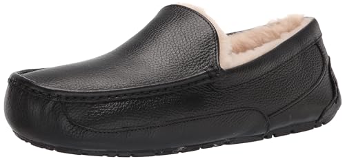 UGG Men's Ascot Slipper, Black Leather, 9 M US