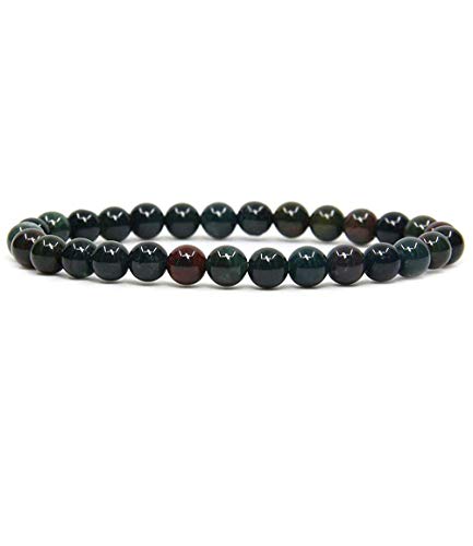 Natural Green Bloodstone Heliotrope Gemstone 6mm Round Beads Stretch Bracelet 7' Unisex