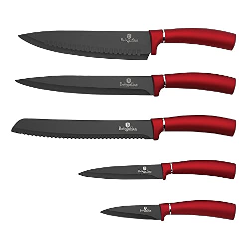 Unknown1 6-piece Knife Set With Magnetic Hanger Burgundy Collection Stainless Steel 6 Piece Ergo Handles