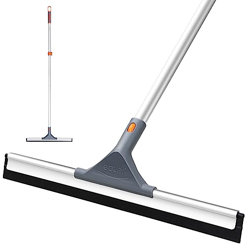 eazer Floor Squeegee Broom: Heavy Duty Scrubber with Extendable 50.3'' Aluminum Pole and Rubber Blade for Kitchen, Swimming Pool, Concrete Floors,Shower Tiles,Garages,Windows,Glass,Pet Hair Removal