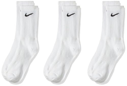 Nike Unisex Everyday Lightweight Crew Training Socks (3 Pair) (White/Black, M)