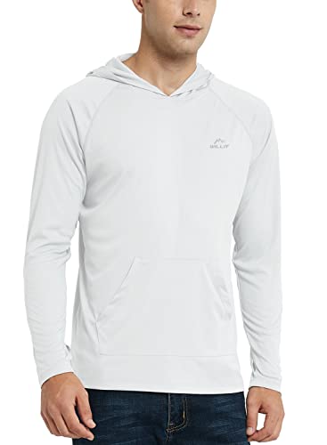 Willit Men's UPF 50+ Sun Protection Hoodie Shirt Long Sleeve Rash Guard Fishing SPF Outdoor UV Shirt Lightweight Pocket White L