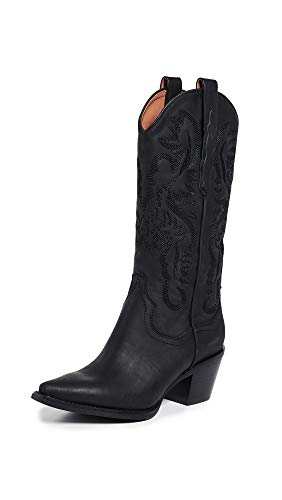 Jeffrey Campbell Dagget Western Boots Black Leather Pointed Toe Cowboy Boots (Black Washed, 8)