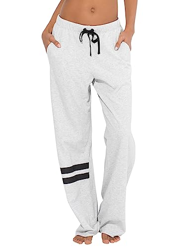 Smart & Sexy womens Comfort Cotton Boyfriend Fleece Lounge Pants Pajama Bottom, Light Grey Heather Stripe, Medium US
