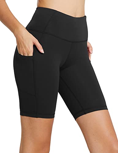 BALEAF Biker Shorts Women Yoga Gym Workout Spandex Running Volleyball Tummy Control Compression Shorts with Pockets 8' Black S