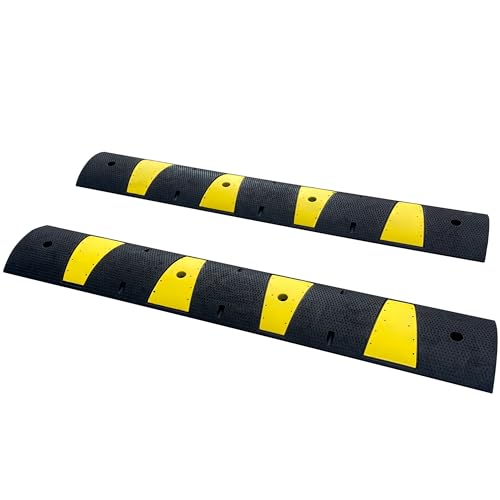 YONSHENG Speed Bumps for Asphalt 2 Channel Rubber Speed Humps Reductores De Velocidad with Scatter Glass Reflective Yellow Targets for Gravel Driveway Concrete Road Outdoor Indoor, 2 Packs