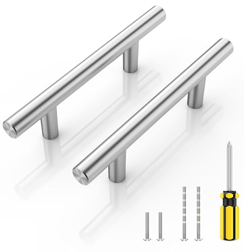 NISUOIEN 30 Pack 5' Cabinet Handles Pulls Brushed Nickel Kitchen Drawer Pulls Stainless Steel(5' Length, 3' Hole Center)