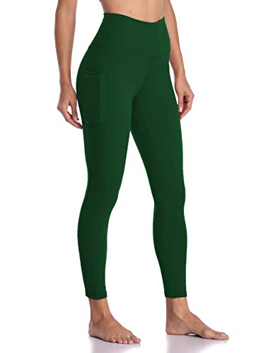 Colorfulkoala Women's High Waisted Tummy Control Workout Leggings 7/8 Length Yoga Pants with Pockets (M, Forest Green)