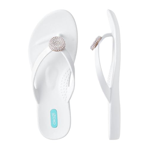 Oka-B Women's Lucky Rhinestone Flip Flop Sandal (Salt, 10)