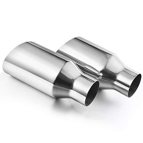 AUTOSAVER88 2.5 Inch Inlet Exhaust Tip, 2.5' Inlet 4' Outlet 9' Overall Length Stainless Steel Tailpipe Chrome Polished Exhaust Tips