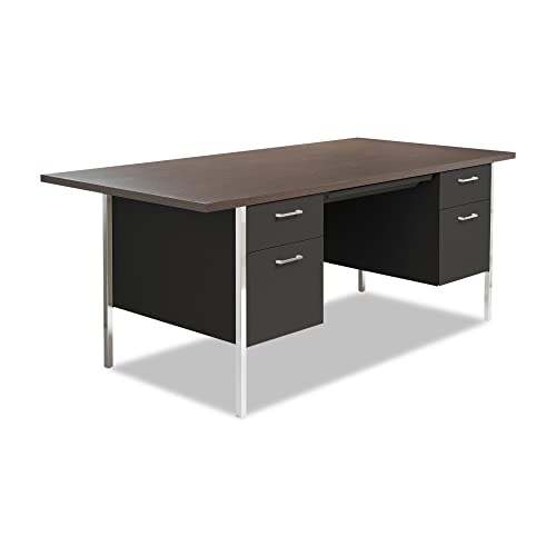 Alera Double Pedestal Steel Desk, 72' x 36' x 29.5', Mocha/Black