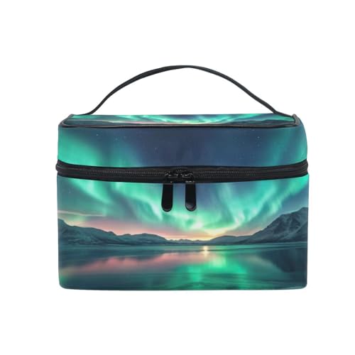 WELLDAY Makeup Bag Aurora Borealis Pattern Portable Travel Cosmetic Case Toiletry Organizer for Women