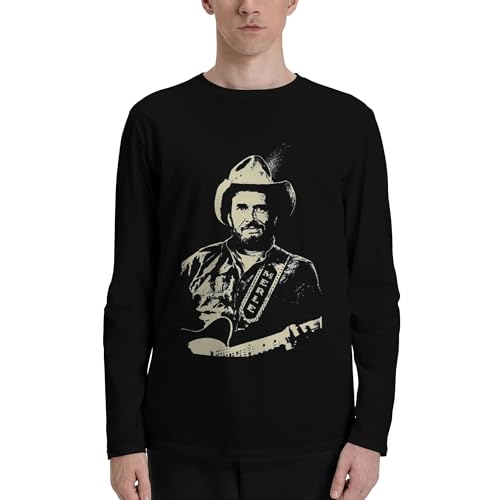 HYFSDZS Merle Musics Haggard Men's Long Sleeve T-Shirt Soft Cotton Crewneck T-Shirt Casual Graphic T-Shirt Black X-Large